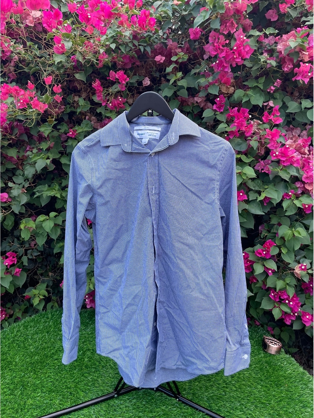 Old Navy The Signature Shirt Slim Fit Small Blue Gingham Button-Up Shirt